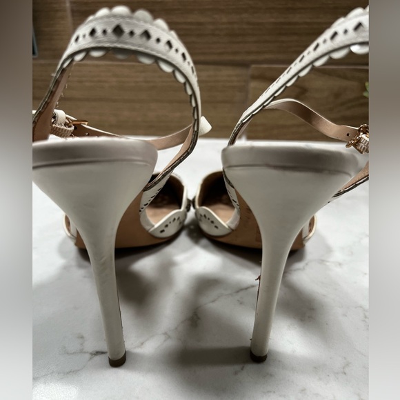 Tory Burch strappy heels, cream colored with beautiful flower detail on the toe - Picture 5 of 5